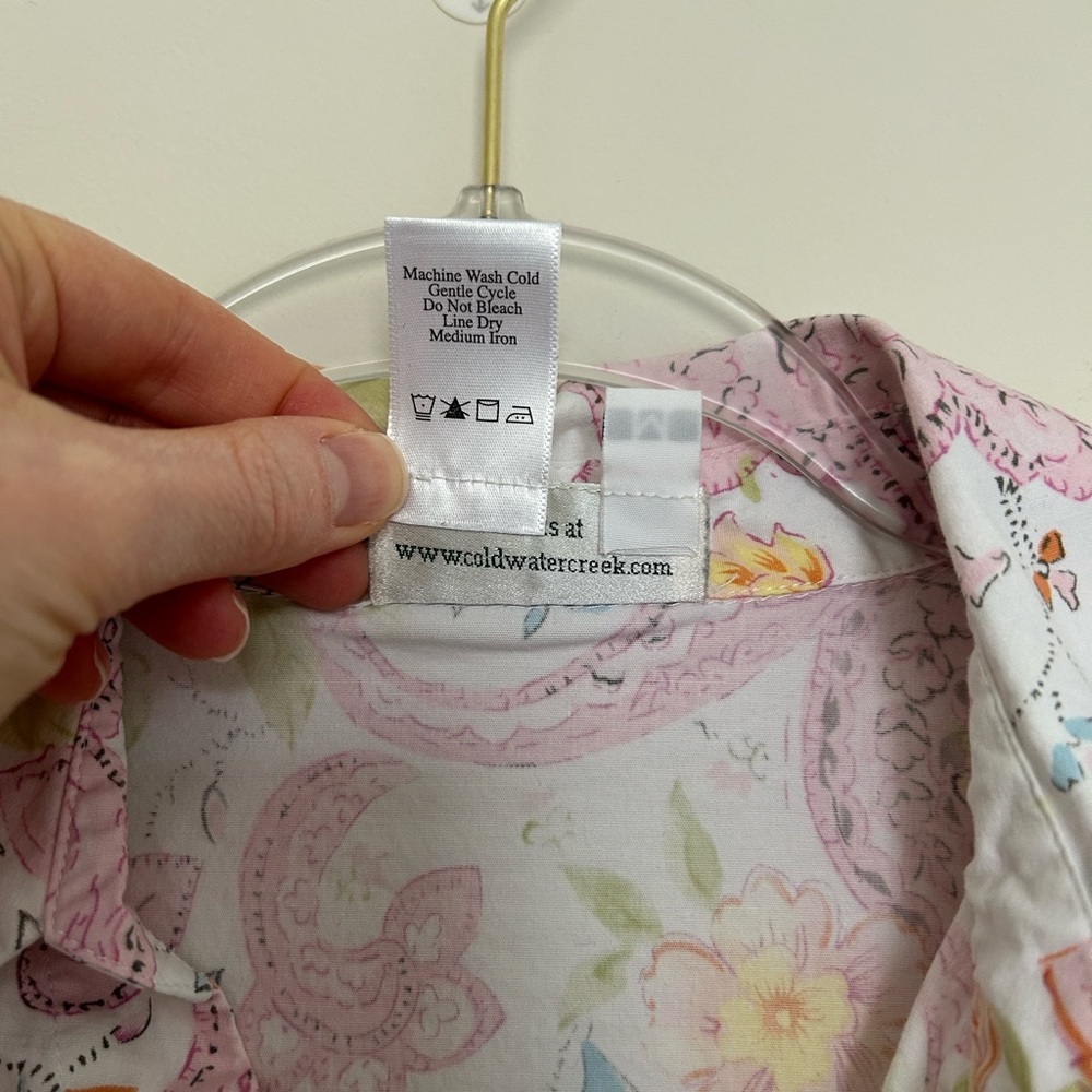 Coldwater‎ Creek Pink Flora Paisley Long Sleeve Button Shirt Cotton Medium - Picture 5 of 5